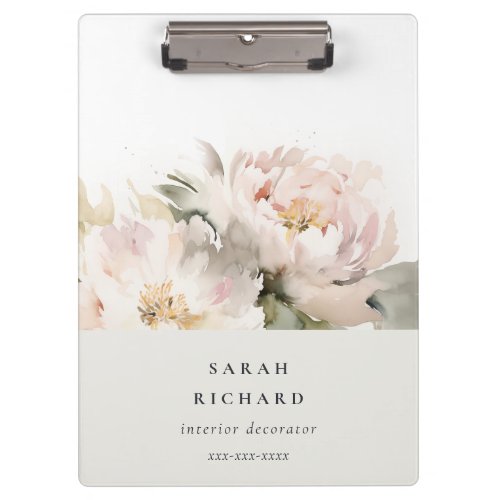 Dusky Blush Peony Watercolor Floral Bunch Business Clipboard