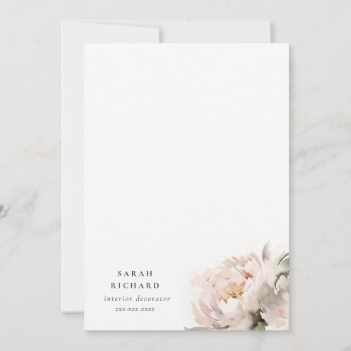 Dusky Blush Peony Watercolor Floral Bunch Business Note Card