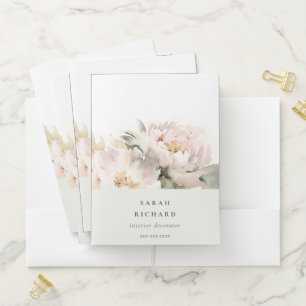 Dusky Blush Peony Watercolor Floral Bunch Business Pocket Folder
