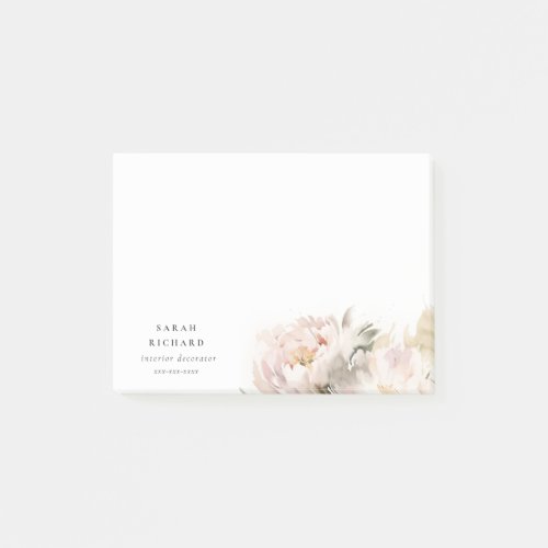 Dusky Blush Peony Watercolor Floral Bunch Business Post_it Notes
