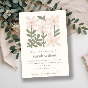 Dusky Blush Retro Minimal Floral Bridal Shower Invitation