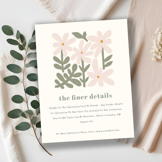 Dusky Blush Retro Minimal Floral Wedding Details Enclosure Card (Creator Uploaded)
