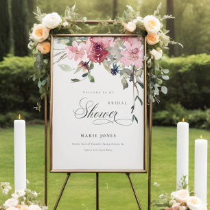 Dusky Blush Rose Floral Bridal Shower Welcome Foam Board