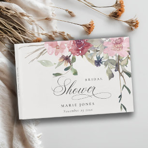 Dusky Blush Rose Wildflower Floral Bridal Shower Guest Book