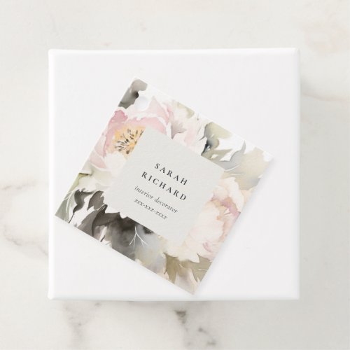 Dusky Blush Watercolor Peony Floral Bunch Business Favor Tags