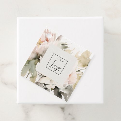 Dusky Blush Watercolor Peony Floral Logo Business Favor Tags