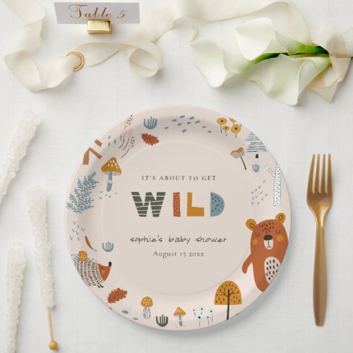 Dusky Blush Wild Woodland Animals Baby Shower Paper Plates
