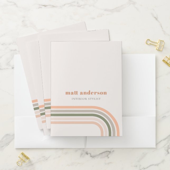 Dusky Bold Retro Rainbow Desert Chic Blush Rust Pocket Folder (In Situ)