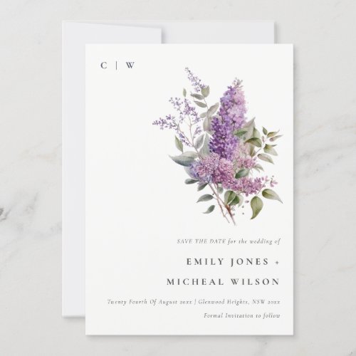 Dusky Chic Lilac Green Cottage Floral Watercolor Save The Date