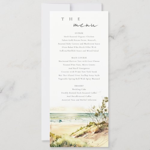Dusky Coastal Beach Sun Seascape Wedding Menu Card