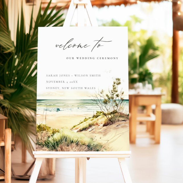 Dusky Coastal Beach Sun Seascape Wedding Welcome Foam Board (Creator Uploaded)