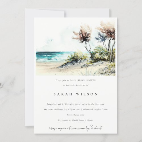 Dusky Coastal Palm Beach Seascape Bridal Shower Invitation