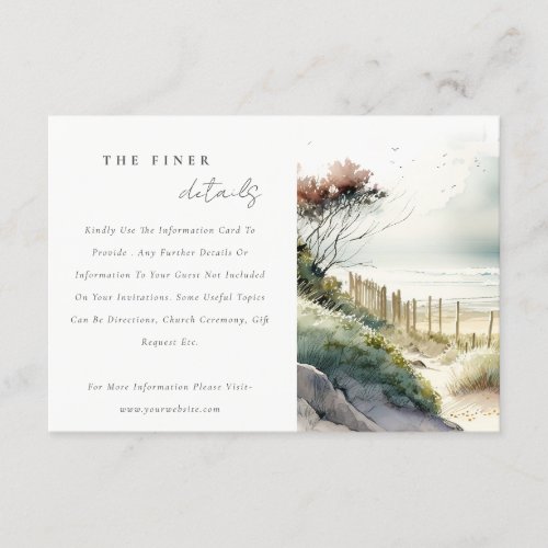 Dusky Coastal Sand Beach Seascape Wedding Details Enclosure Card