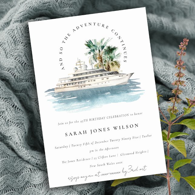 Dusky Cruise Ship Palm Seascape Any Age Birthday Invitation (Creator Uploaded)
