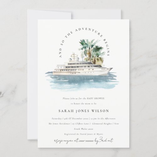 Dusky Cruise Ship Palm Seascape Baby Shower Invitation