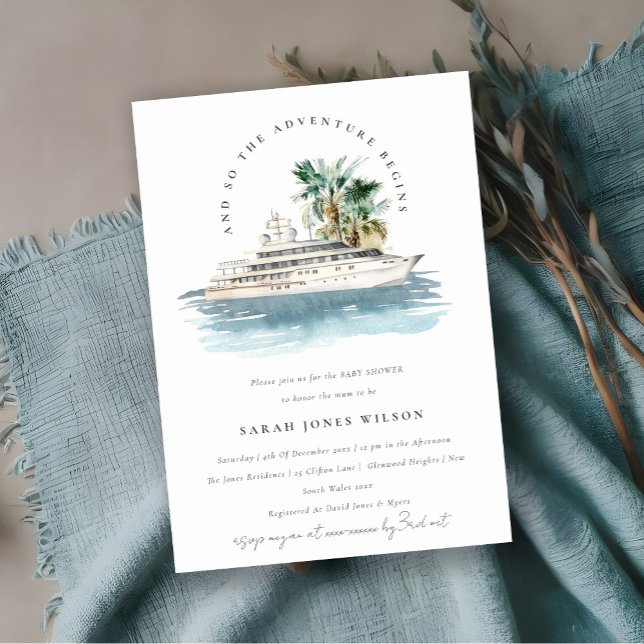 Dusky Cruise Ship Palm Seascape Baby Shower Invitation (Creator Uploaded)