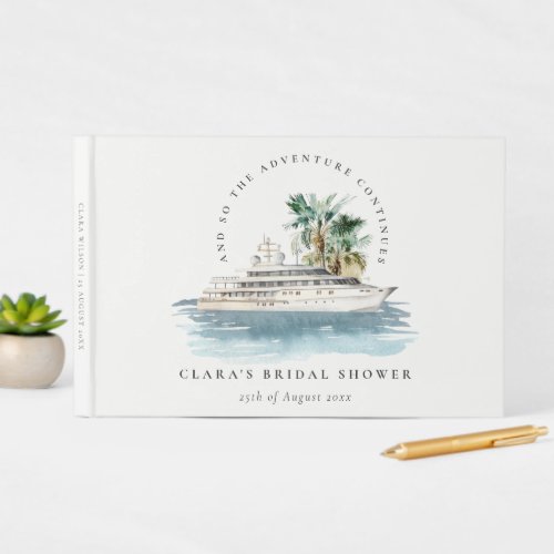 Dusky Cruise Ship Palm Seascape Bridal Shower Guest Book