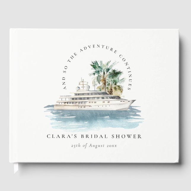 Dusky Cruise Ship Palm Seascape Bridal Shower Guest Book (Front)