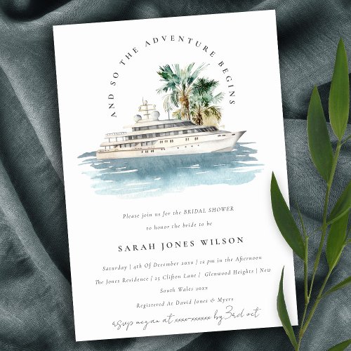 Dusky Cruise Ship Palm Seascape Bridal Shower Invitation