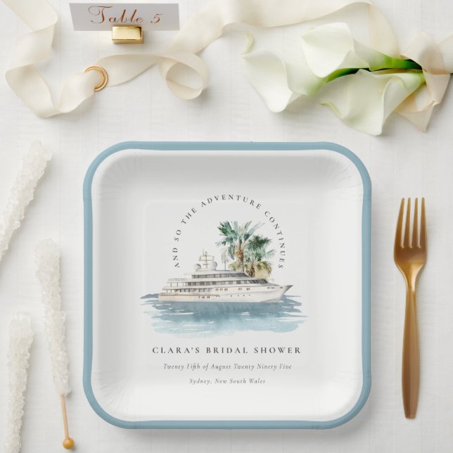 Dusky Cruise Ship Palm Seascape Bridal Shower Paper Plates (Wedding)