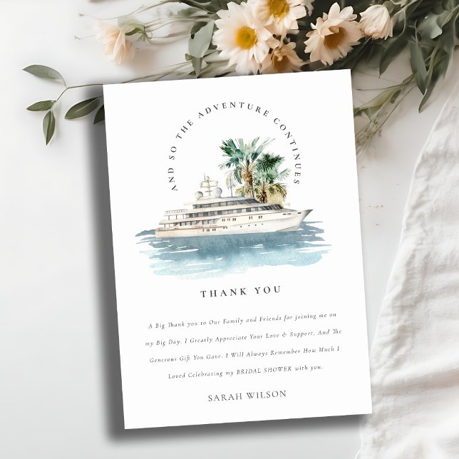Dusky Cruise Ship Palm Seascape Bridal Shower Thank You Card (Creator Uploaded)