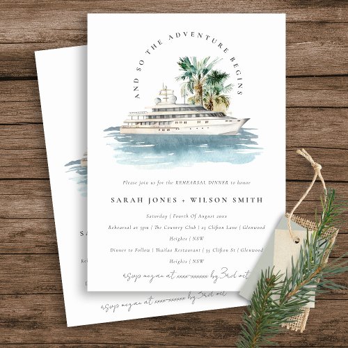 Dusky Cruise Ship Palm Seascape Rehearsal Dinner Invitation