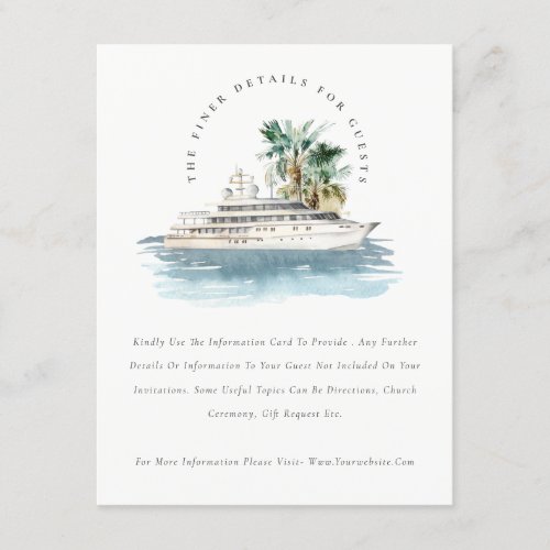 Dusky Cruise Ship Palm Seascape Wedding Details Enclosure Card