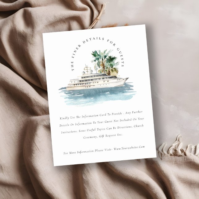 Dusky Cruise Ship Palm Seascape Wedding Details Enclosure Card (Creator Uploaded)