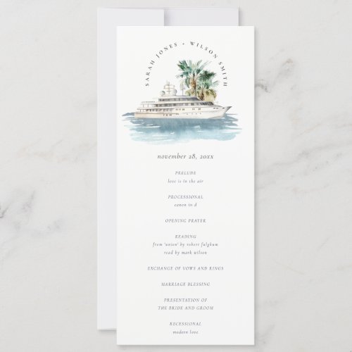 Dusky Cruise Ship Palm Seascape Wedding Program