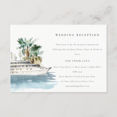 Dusky Cruise Ship Palm Seascape Wedding Reception Enclosure Card