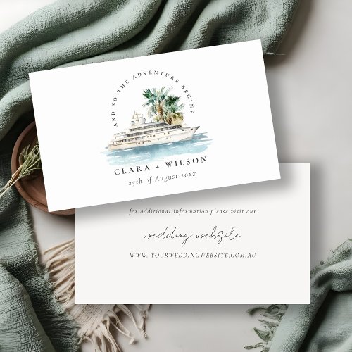 Dusky Cruise Ship Palm Seascape Wedding Website Enclosure Card