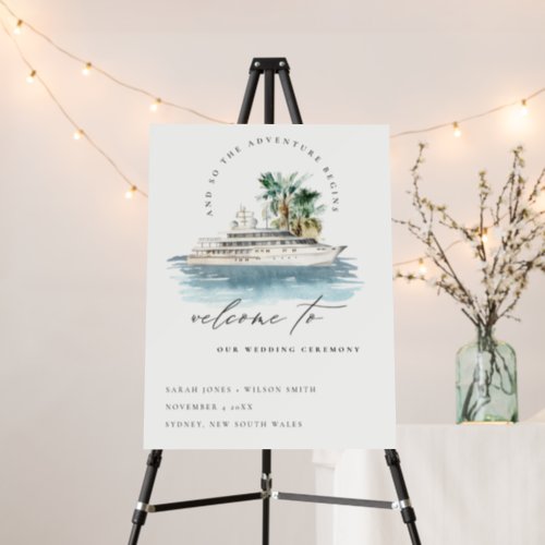 Dusky Cruise Ship Palm Seascape Wedding Welcome Foam Board