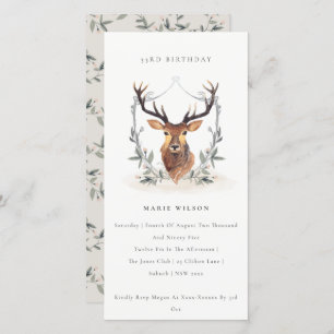 Dusky Deer Floral Crest Any Age Birthday Invite