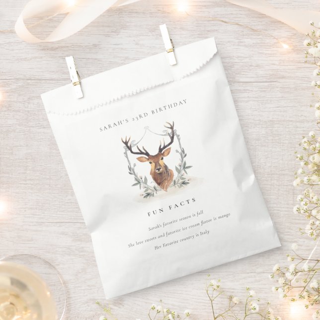 Dusky Deer Floral Crest Fun Facts Any Age Birthday Favor Bag (Clipped)