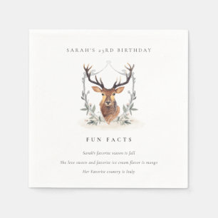 Dusky Deer Floral Crest Fun Facts Any Age Birthday Napkins
