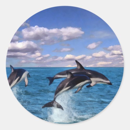 Dusky Dolphins At Play Classic Round Sticker