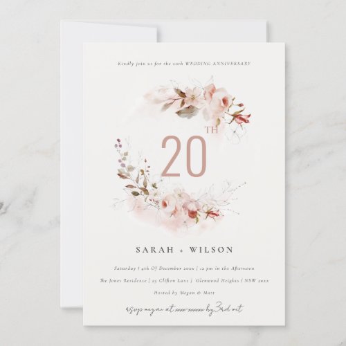 Dusky Fall Marsala Blush Flora Wedding Anniversary Invitation