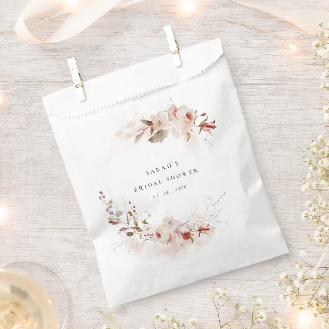 Dusky Fall Marsala Blush Floral Bridal Shower Favor Bag (Clipped)