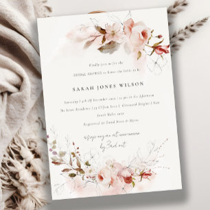 Dusky Fall Marsala Blush Floral Bridal Shower Invitation