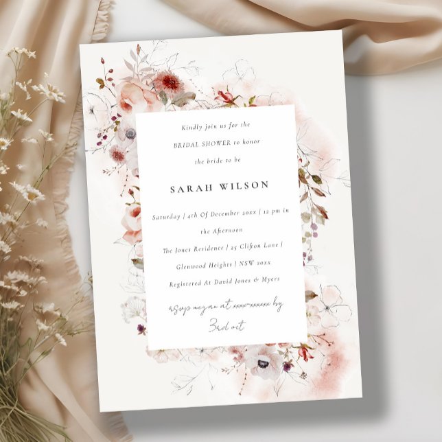 Dusky Fall Marsala Blush Floral Bridal Shower Invitation (Creator Uploaded)