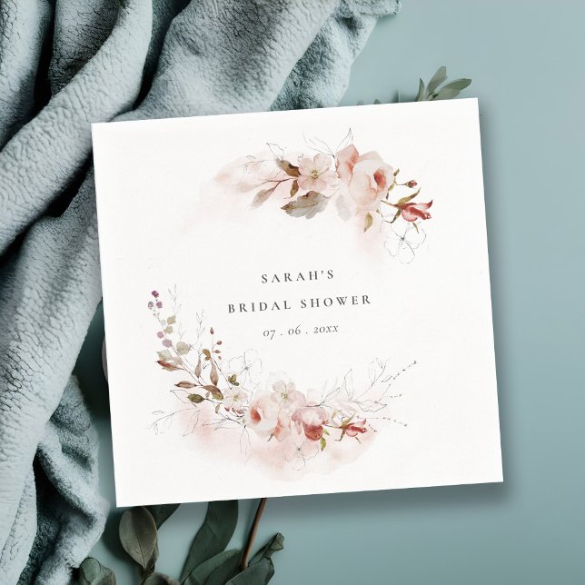 Dusky Fall Marsala Blush Floral Bridal Shower Napkins (Creator Uploaded)