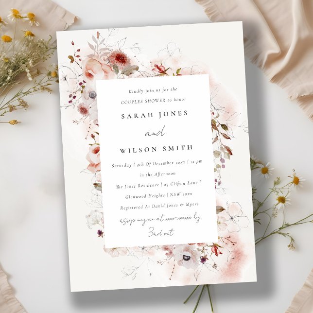 Dusky Fall Marsala Blush Floral Couples Shower Invitation (Creator Uploaded)