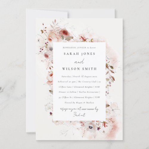 Dusky Fall Marsala Blush Floral Rehearsal Dinner Invitation