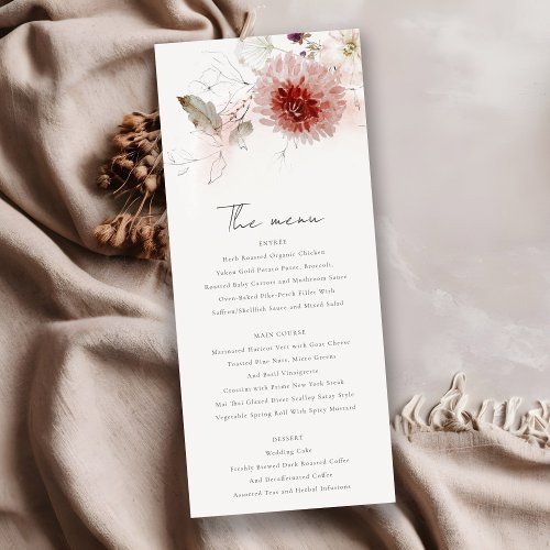 Dusky Fall Marsala Blush Floral Wedding Menu Card