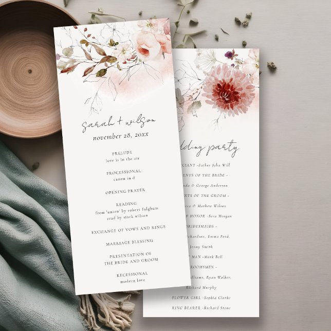 Dusky Fall Marsala Blush Floral Wedding Program (Creator Uploaded)