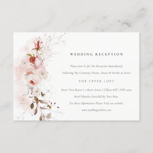 Dusky Fall Marsala Blush Floral Wedding Reception Enclosure Card