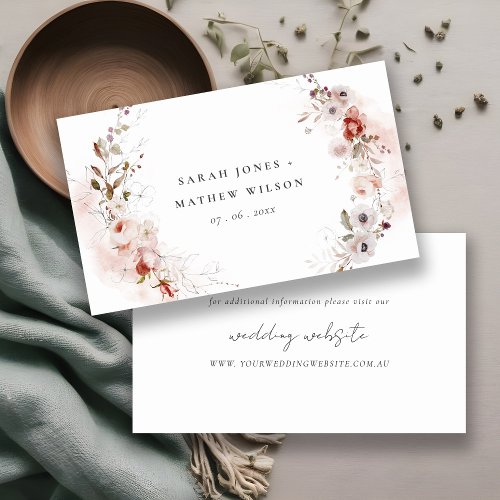 Dusky Fall Marsala Blush Floral Wedding Website Enclosure Card