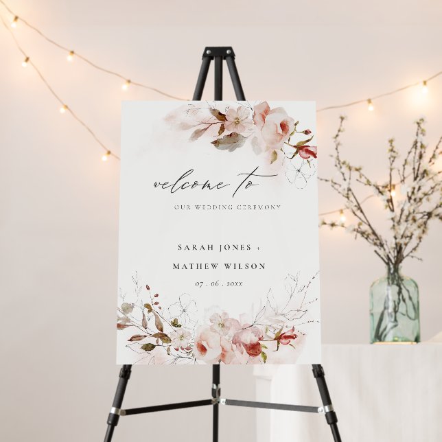 Dusky Fall Marsala Blush Floral Wedding Welcome Foam Board (In Situ (Stand))