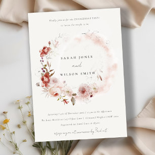 Dusky Fall Marsala Blush Floral Wreath Engagement Invitation
