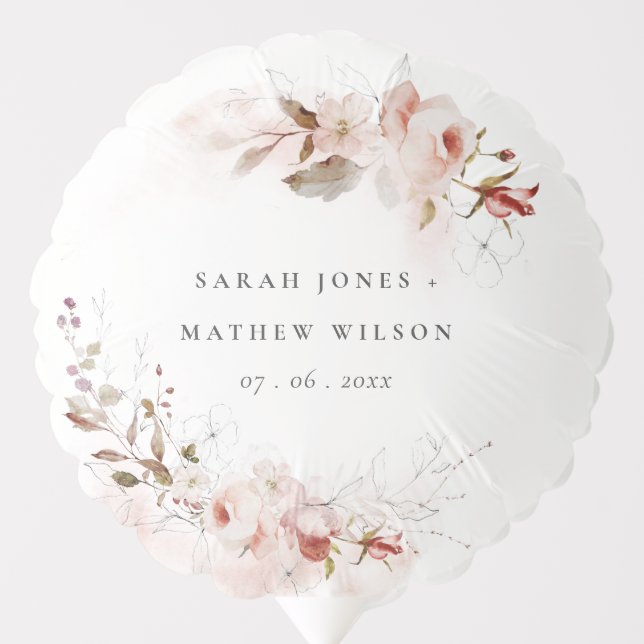 Dusky Fall Marsala Blush Floral Wreath Wedding Balloon (Front)